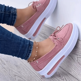 Women Block Shoes Slip On Closed Toe Platform Flat Wedge Casual Lace Up Sneakers (Shoe Color: Pink, size: US 9.5 / EU 41)